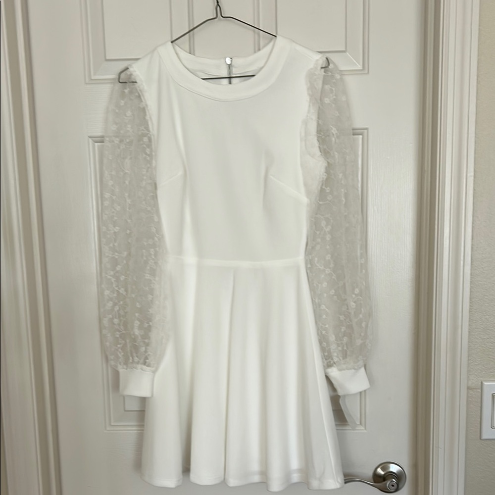 Midnight Doll NWT Elegant  White Long Sleeve Fit and Flare Dress Sz S